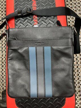 Coach Charles leather crossbody bag with varsity stripe black/midnight messenger